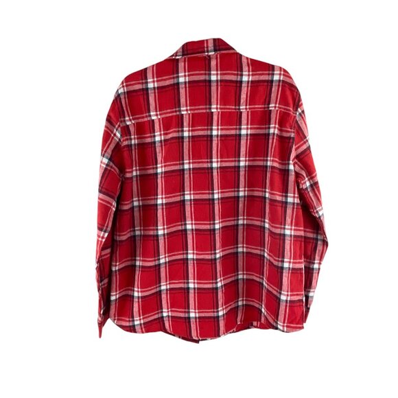 Pink Lily Plaid Button-Up Flannel Shirt Red White Pockets L Western Rodeo Casual - Picture 2 of 8
